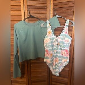 One piece swimsuit with rash guard